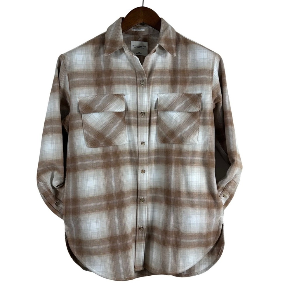 Abercrombie & Fitch Brown Plaid Oversized Soft Flannel Shirt Mens XS Pocket NWOT